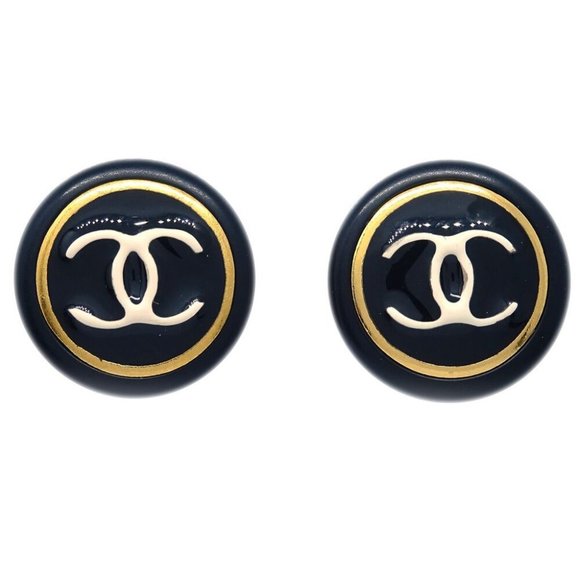 Chanel Black Button Earrings Clip-On - Picture 1 of 4